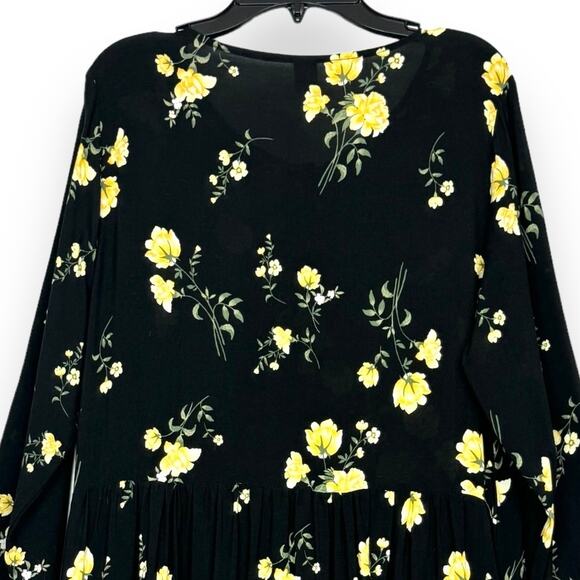 Old Navy Tiered Floral Maxi Dress M Black Pockets Prairie Dark Cottagecore Boho - Picture 6 of 15